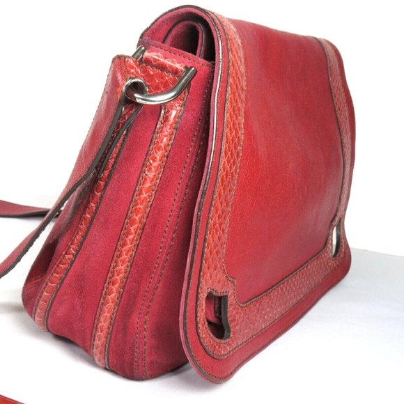 Cartier Marcello Oxblood Suede Snakeskin Python Saddle Shoulder Bag Messenger - Picture 5 of 12